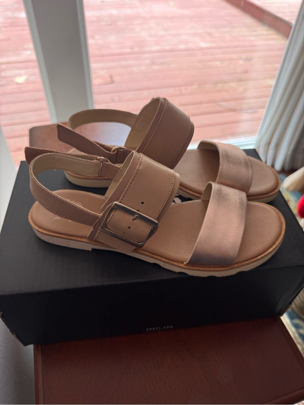 Sorel Women's Rose Gold and Tan Buckle Slingback Sandals